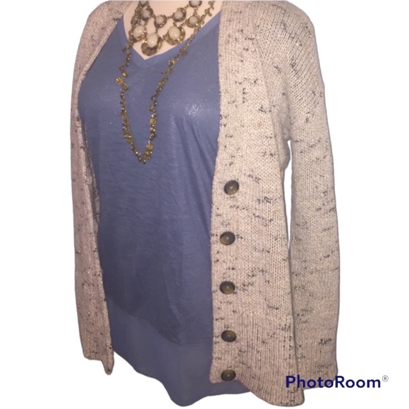 LANE BRYANT GRAY CREAM FAUX FUR BUTTON FRONT SWEATER - Picture 5 of 9